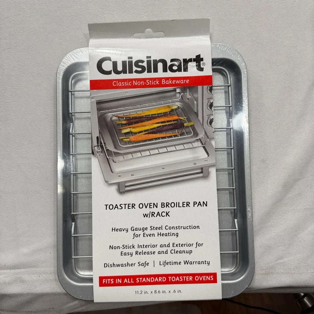 Cuisinart Broiler Pan Toaster Oven Rack Non-Stick Heavy Gauge Steel Silver NWT